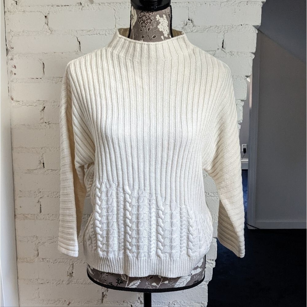 Massimo Dutti Cream Mock Neck Knit Sweater